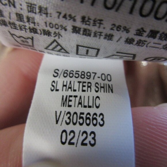 Gap Women's Maxi Dress Halter L Metallic Gold Viscose Rayon Tiered Cocktail 280 - Picture 4 of 13